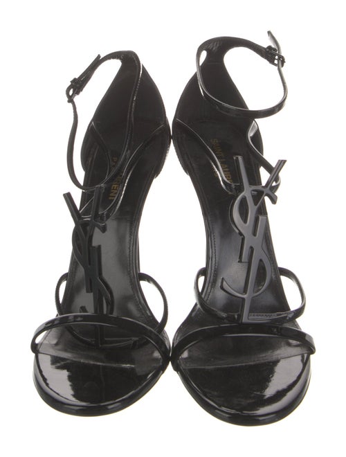 Saint Laurent Patent Leather Studded Accents T-Strap Sandals