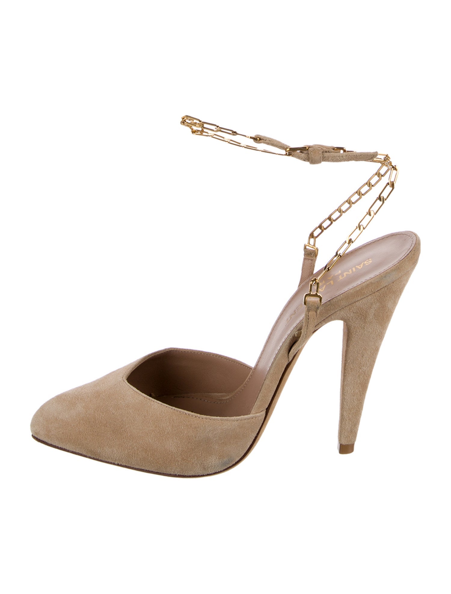 Saint Laurent Suede Chain-Link Accents Slingback Pumps