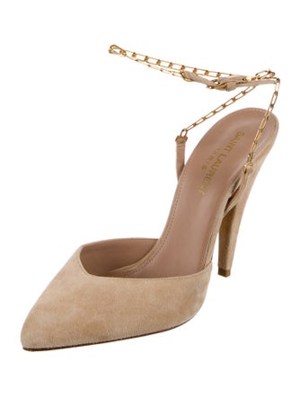 Saint Laurent Suede Chain-Link Accents Slingback Pumps