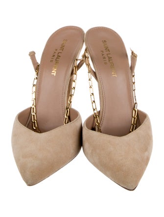 Saint Laurent Suede Chain-Link Accents Slingback Pumps