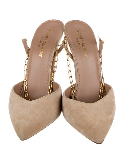 Saint Laurent Suede Chain-Link Accents Slingback Pumps