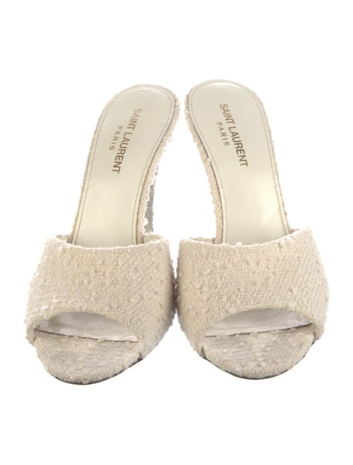 Saint Laurent Tweed Leather Trim Embellishment Slides