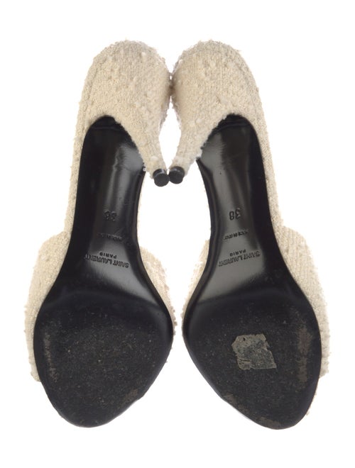 Saint Laurent Tweed Leather Trim Embellishment Slides