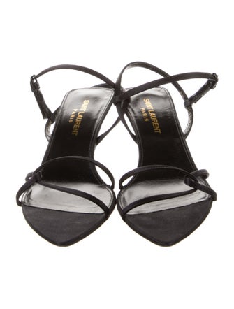 Saint Laurent Satin Leather Trim Embellishment Slingback Sandals
