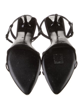 Saint Laurent Satin Leather Trim Embellishment Slingback Sandals