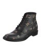 Saint Laurent Leather Floral Print Combat Boots