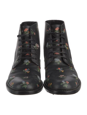 Saint Laurent Leather Floral Print Combat Boots