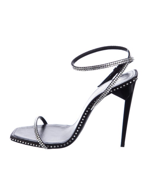 Saint Laurent Leather Crystal Embellishments Slingback Sandals