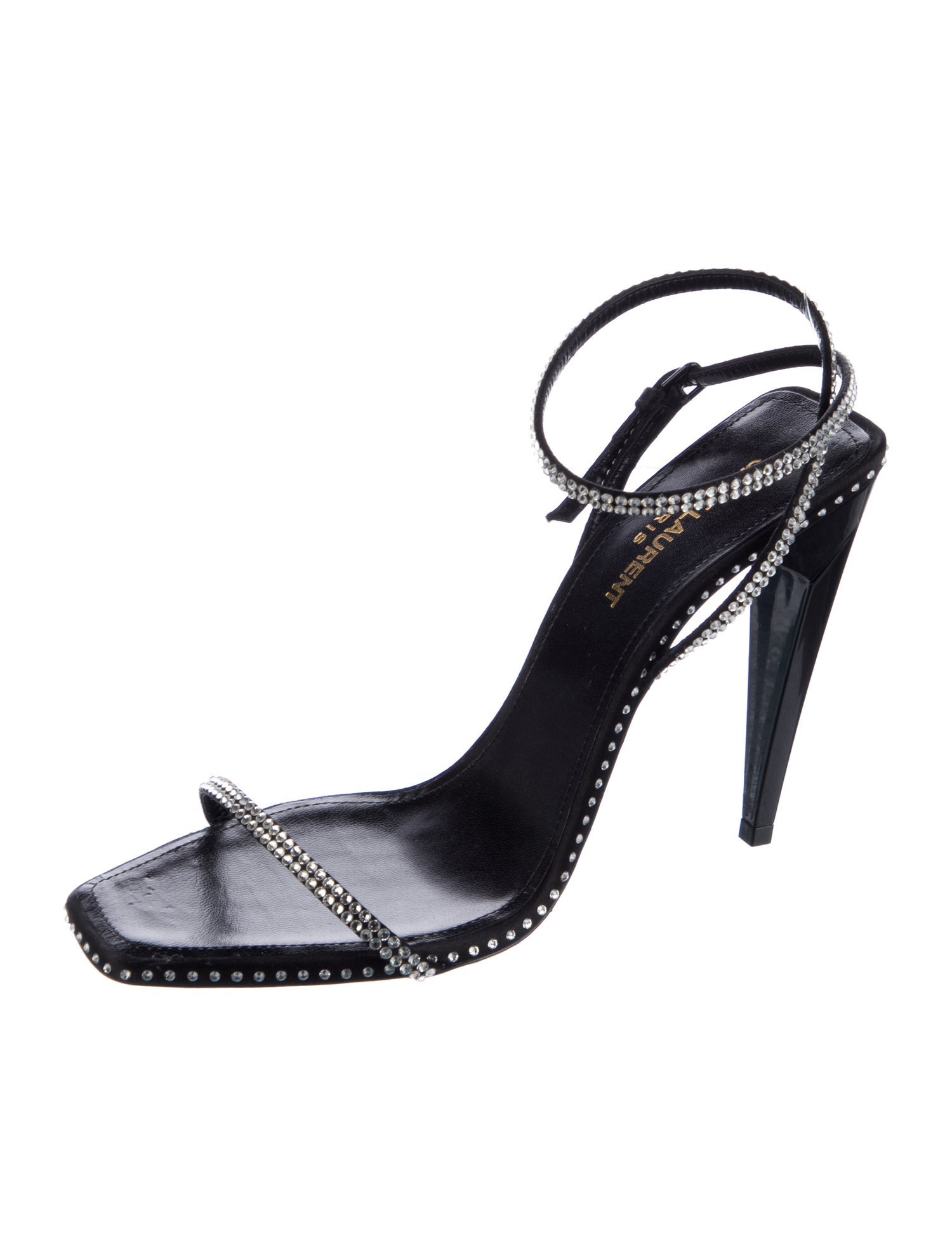 Saint Laurent Leather Crystal Embellishments Slingback Sandals