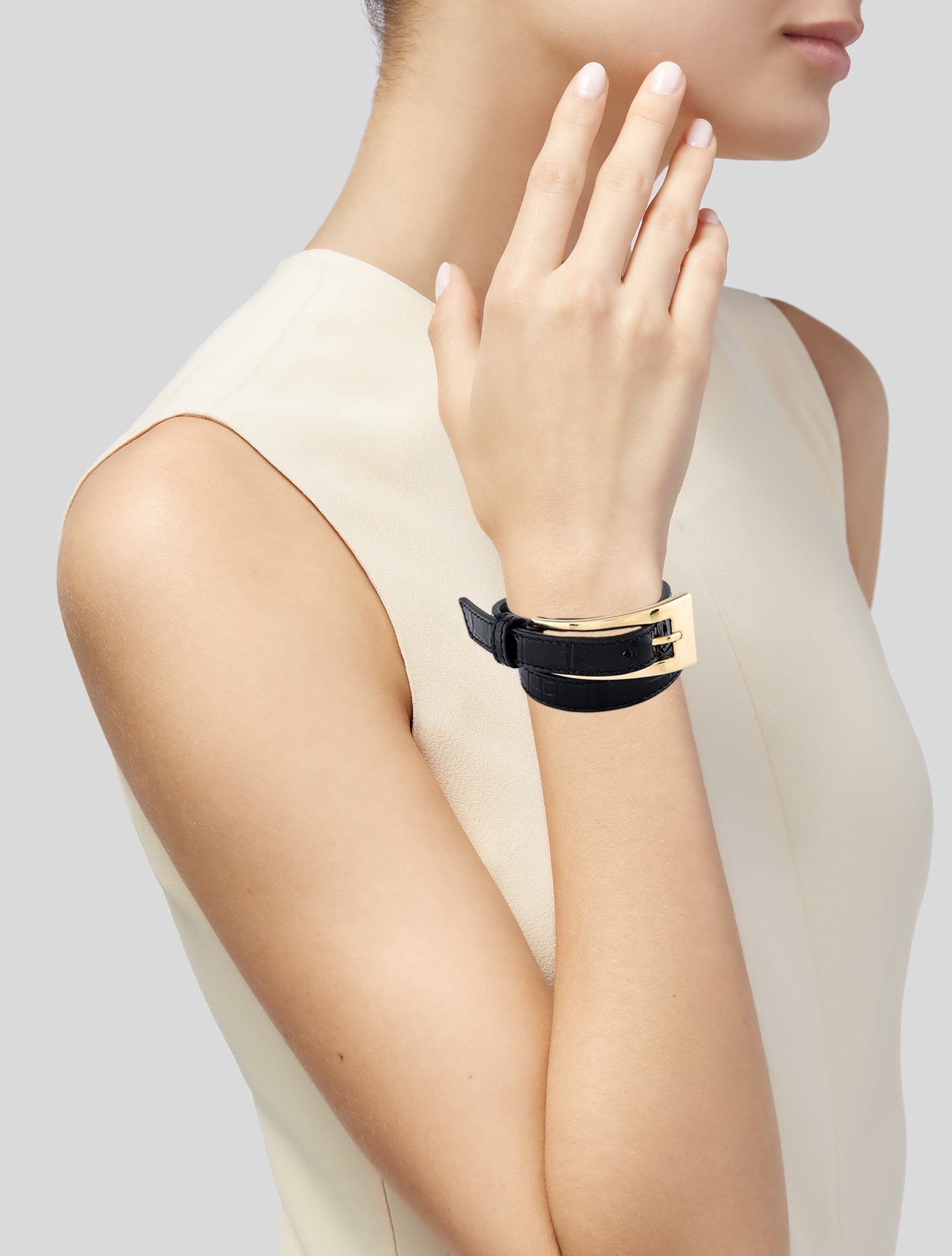 Saint Laurent Leather Buckle Belt Wrap Bracelet