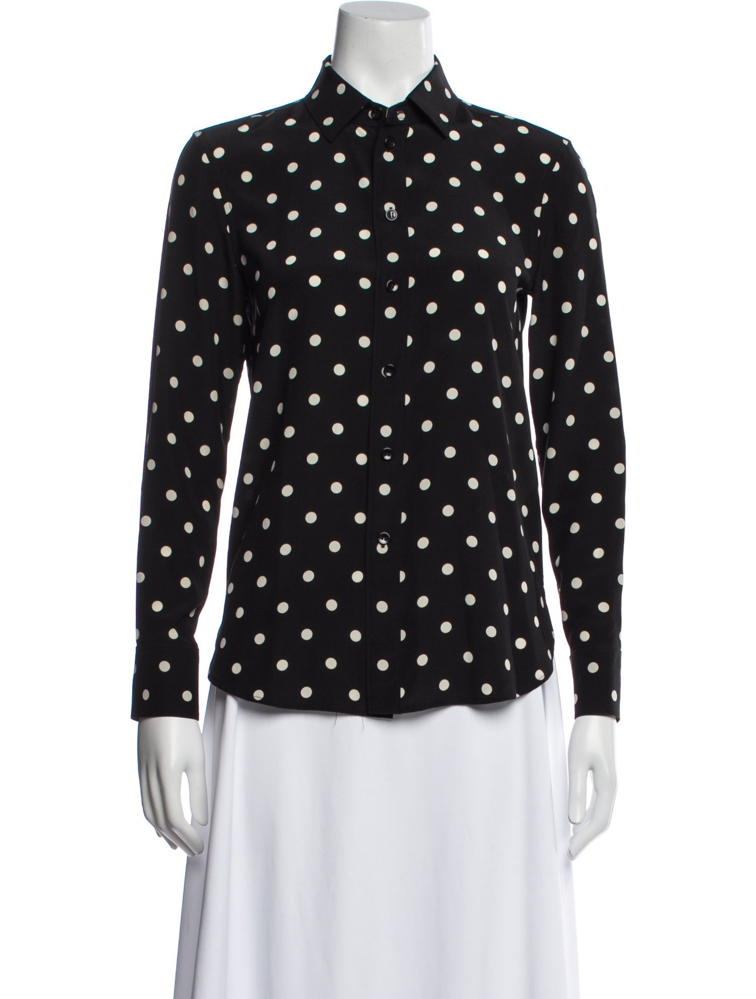 Saint Laurent Silk Polka Dot Print Button-Up Top