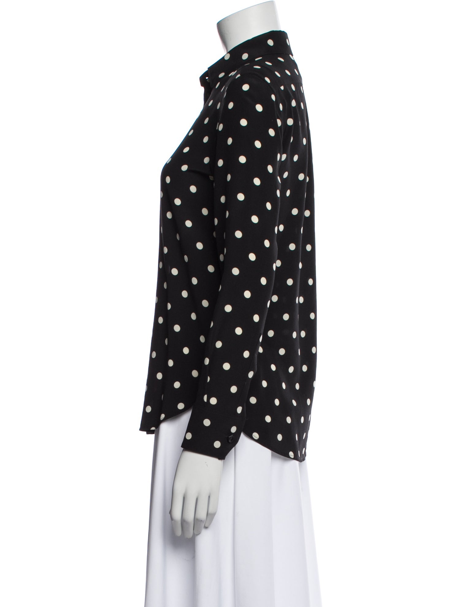 Saint Laurent Silk Polka Dot Print Button-Up Top