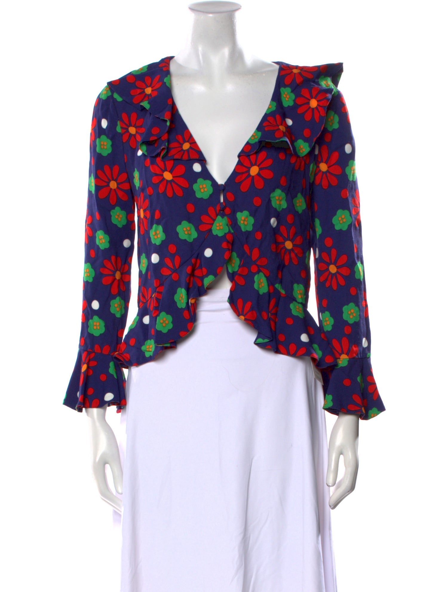 Saint Laurent Floral Print V-Neck Crop Top