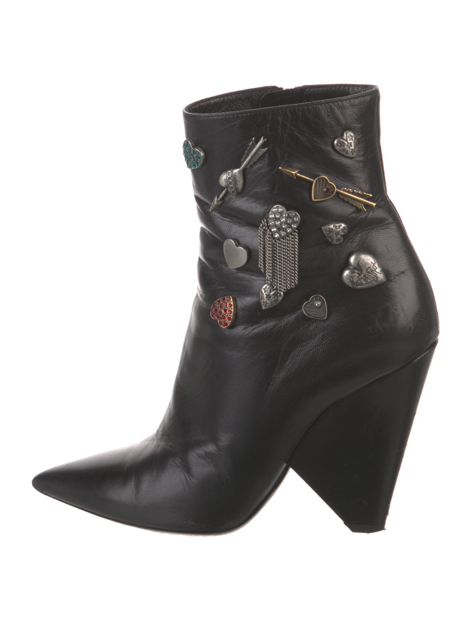 Saint Laurent Leather Crystal Embellishments Sock Boots