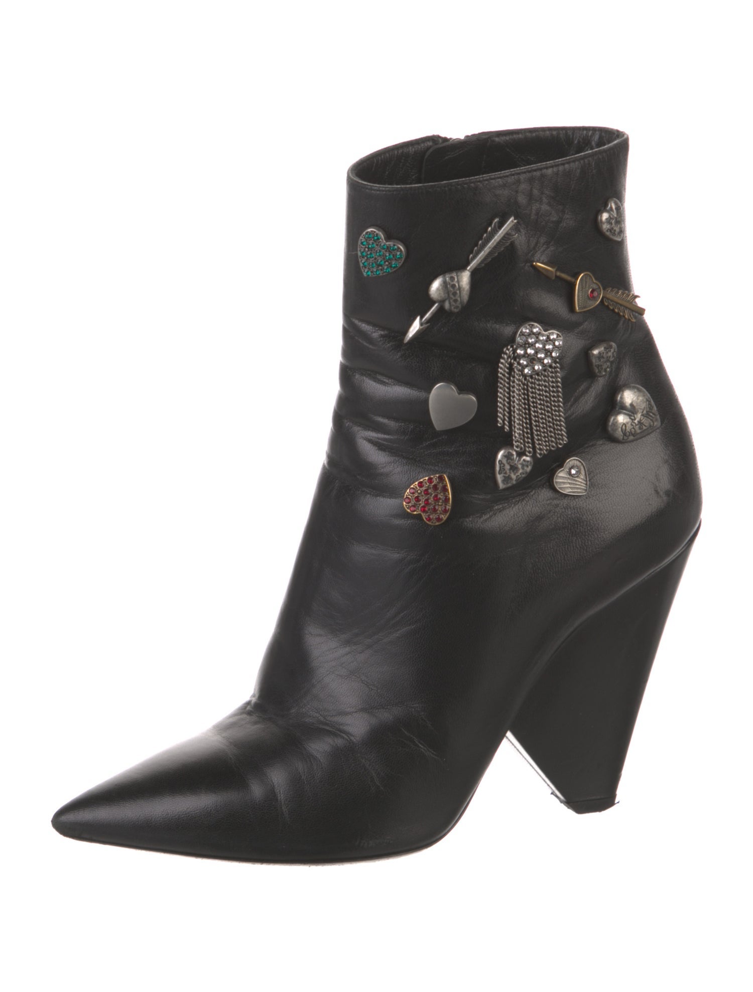 Saint Laurent Leather Crystal Embellishments Sock Boots