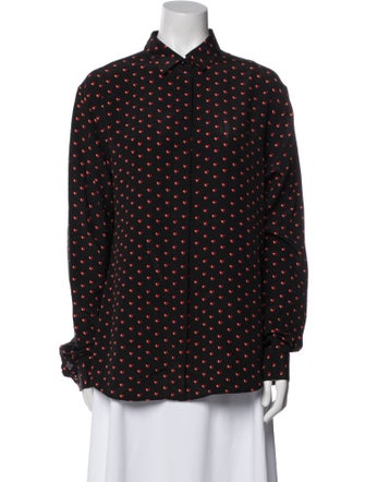 Saint Laurent Silk Polka Dot Print Button-Up Top