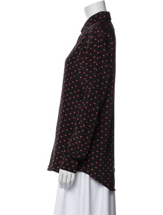 Saint Laurent Silk Polka Dot Print Button-Up Top