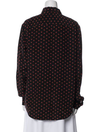 Saint Laurent Silk Polka Dot Print Button-Up Top