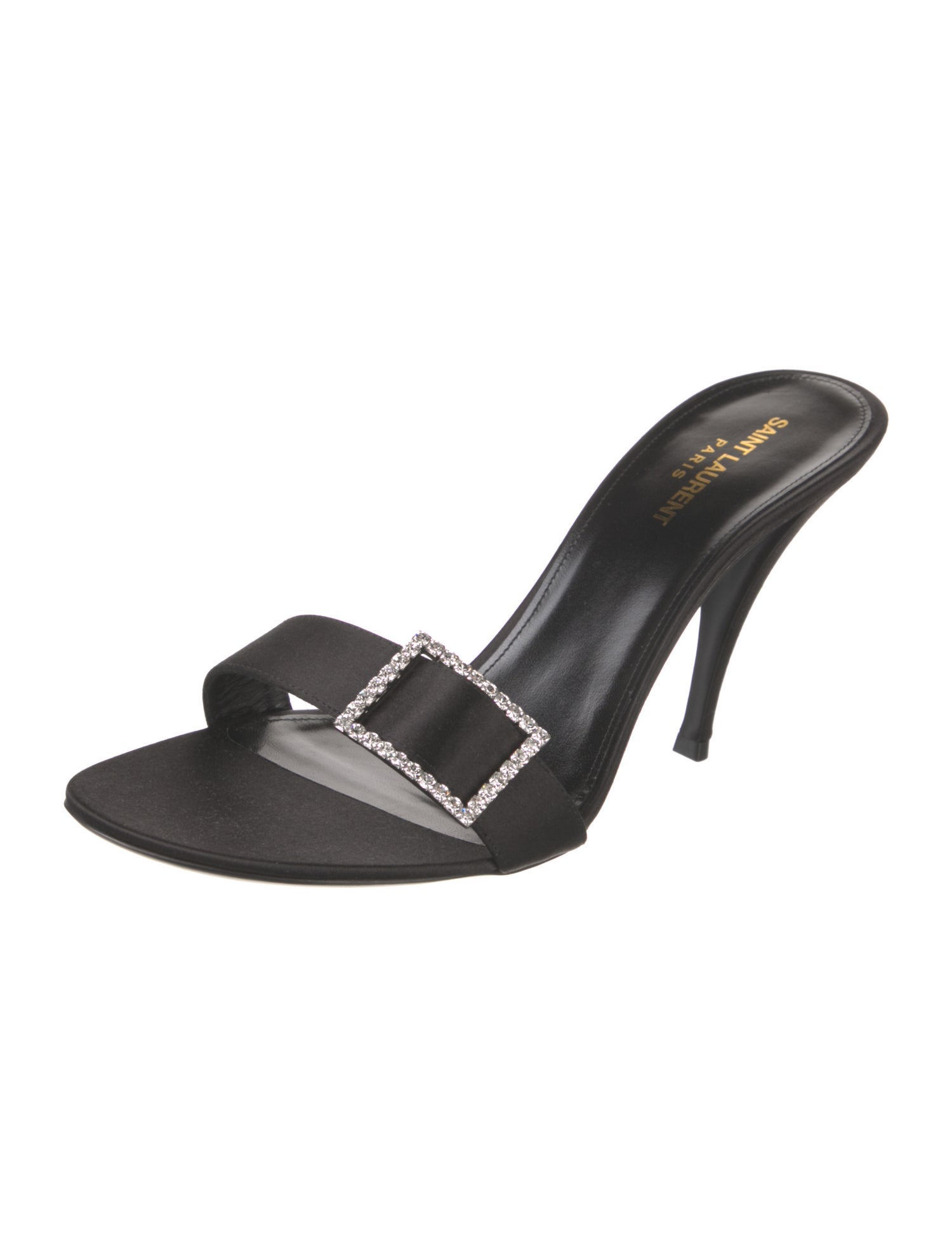 Saint Laurent Leather Crystal Embellishments Slides