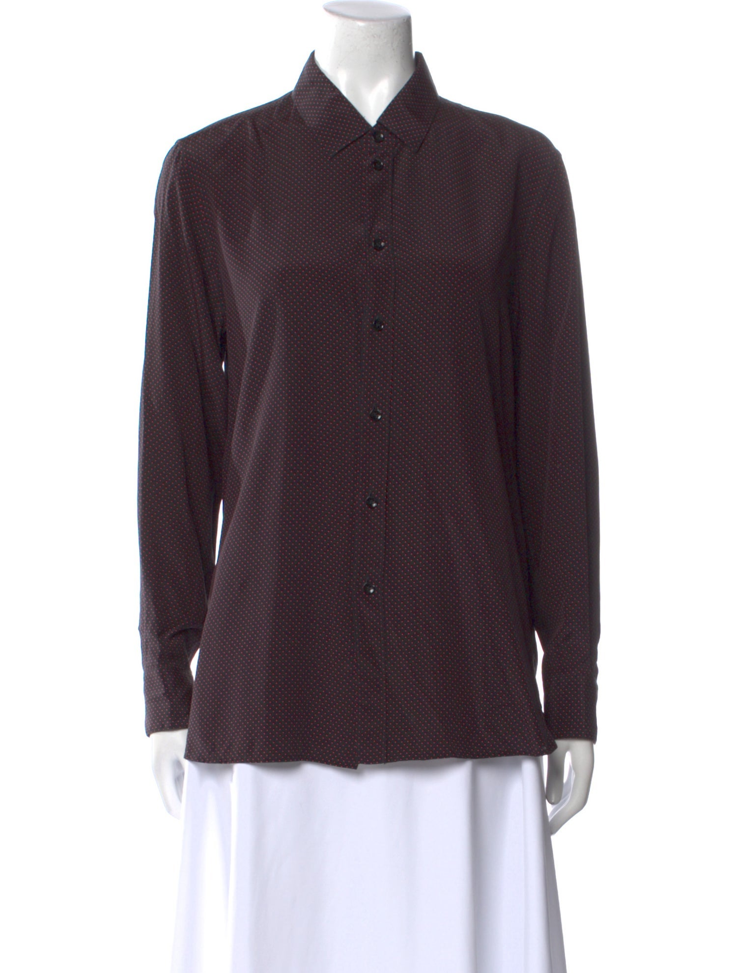 Saint Laurent Silk Polka Dot Print Button-Up Top