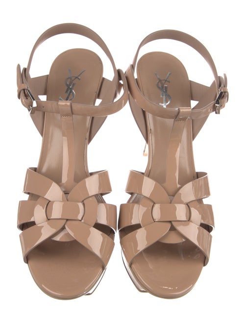 Saint Laurent Patent Leather Cutout Accent T-Strap Sandals