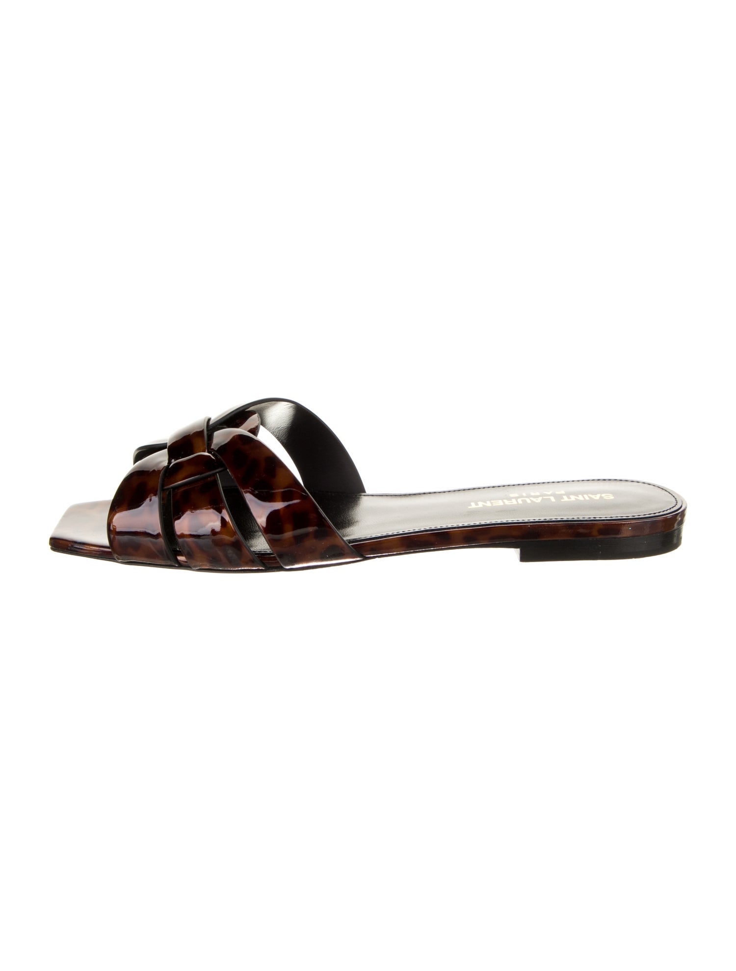 Saint Laurent Patent Leather Animal Print Slides