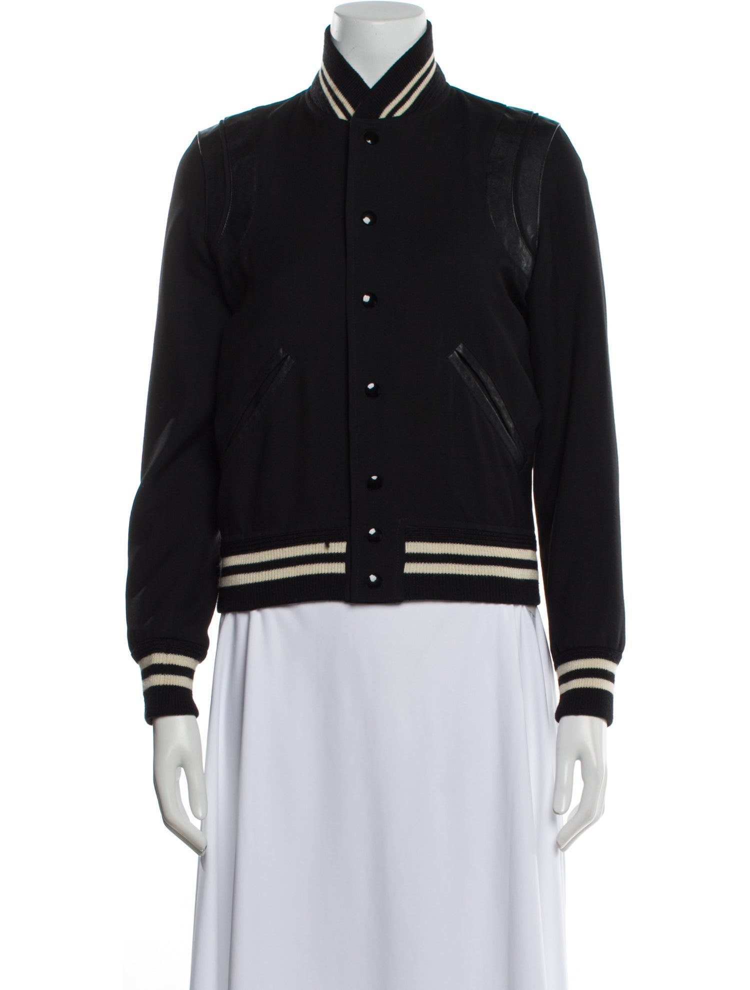 Saint Laurent Wool Colorblock Pattern Bomber Jacket