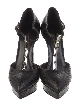 Saint Laurent Snakeskin Animal Print T-Strap Pumps