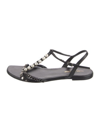 Saint Laurent Leather Chain-Link Accents T-Strap Sandals