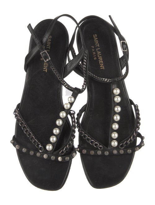 Saint Laurent Leather Chain-Link Accents T-Strap Sandals