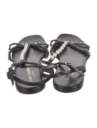 Saint Laurent Leather Chain-Link Accents T-Strap Sandals