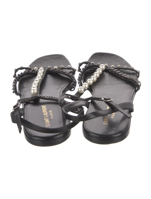 Saint Laurent Leather Chain-Link Accents T-Strap Sandals
