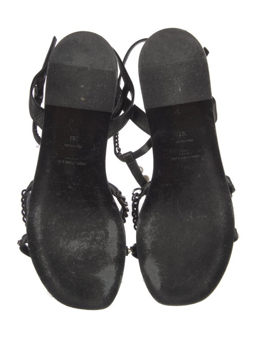 Saint Laurent Leather Chain-Link Accents T-Strap Sandals