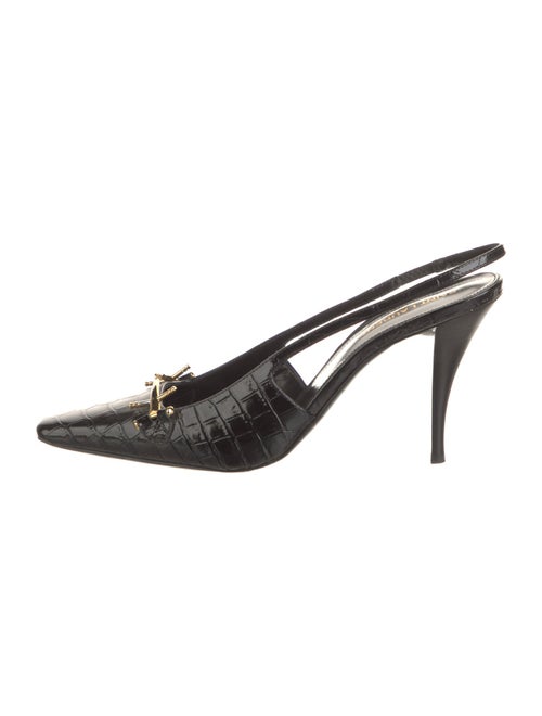 Saint Laurent Horsebit Accent Embossed Leather Slingback Pumps