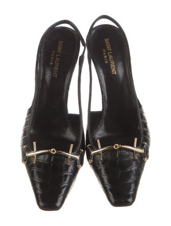 Saint Laurent Horsebit Accent Embossed Leather Slingback Pumps
