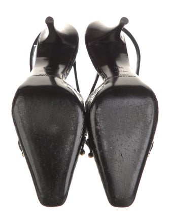 Saint Laurent Horsebit Accent Embossed Leather Slingback Pumps