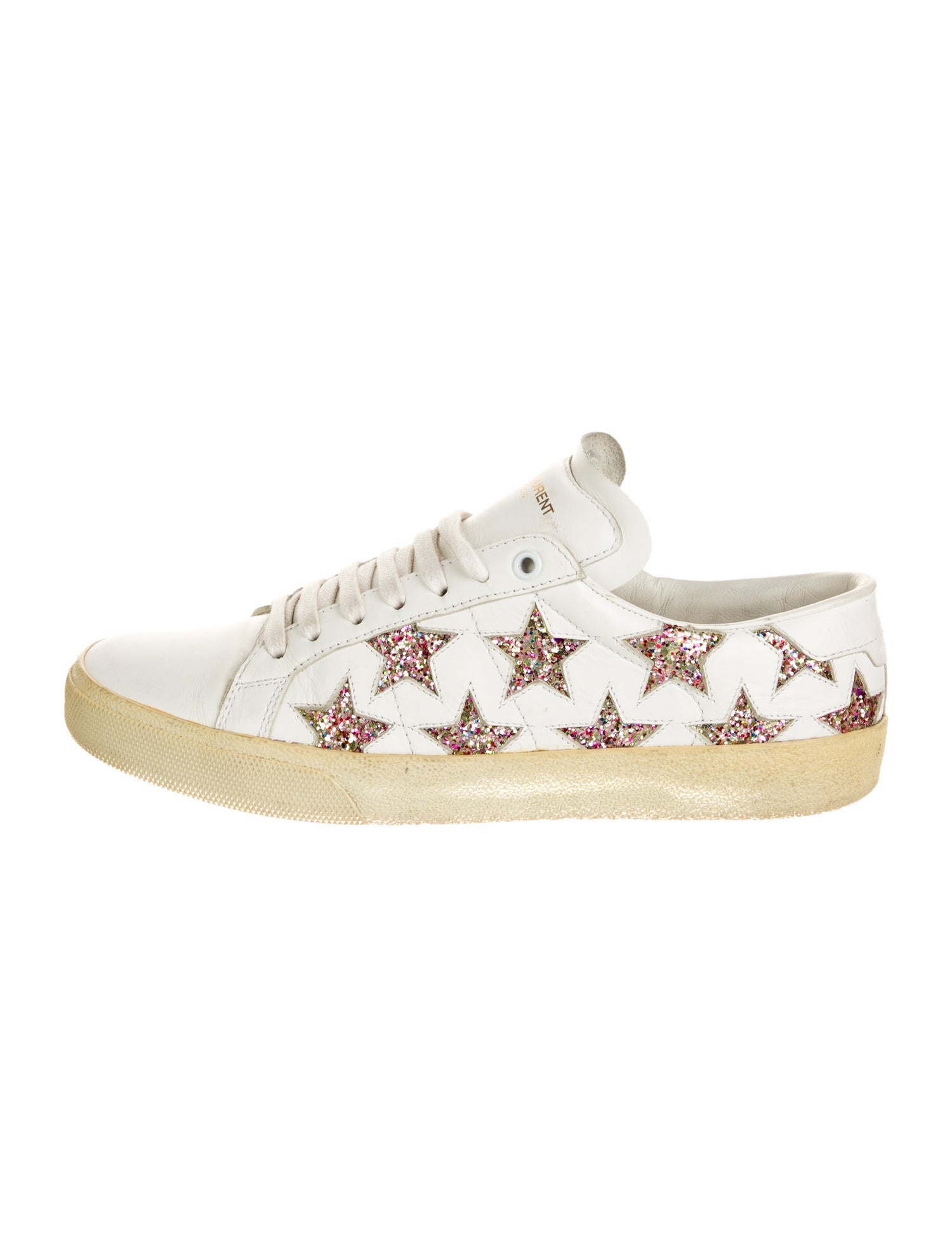 Saint Laurent Leather Glitter Accents Sneakers