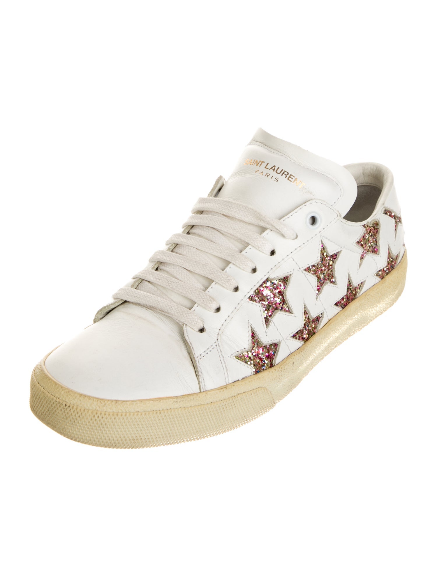 Saint Laurent Leather Glitter Accents Sneakers