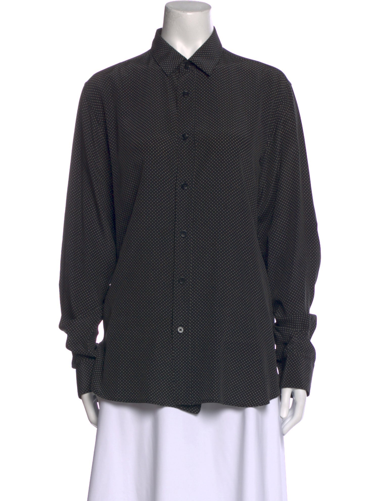 Saint Laurent Silk Polka Dot Print Button-Up Top