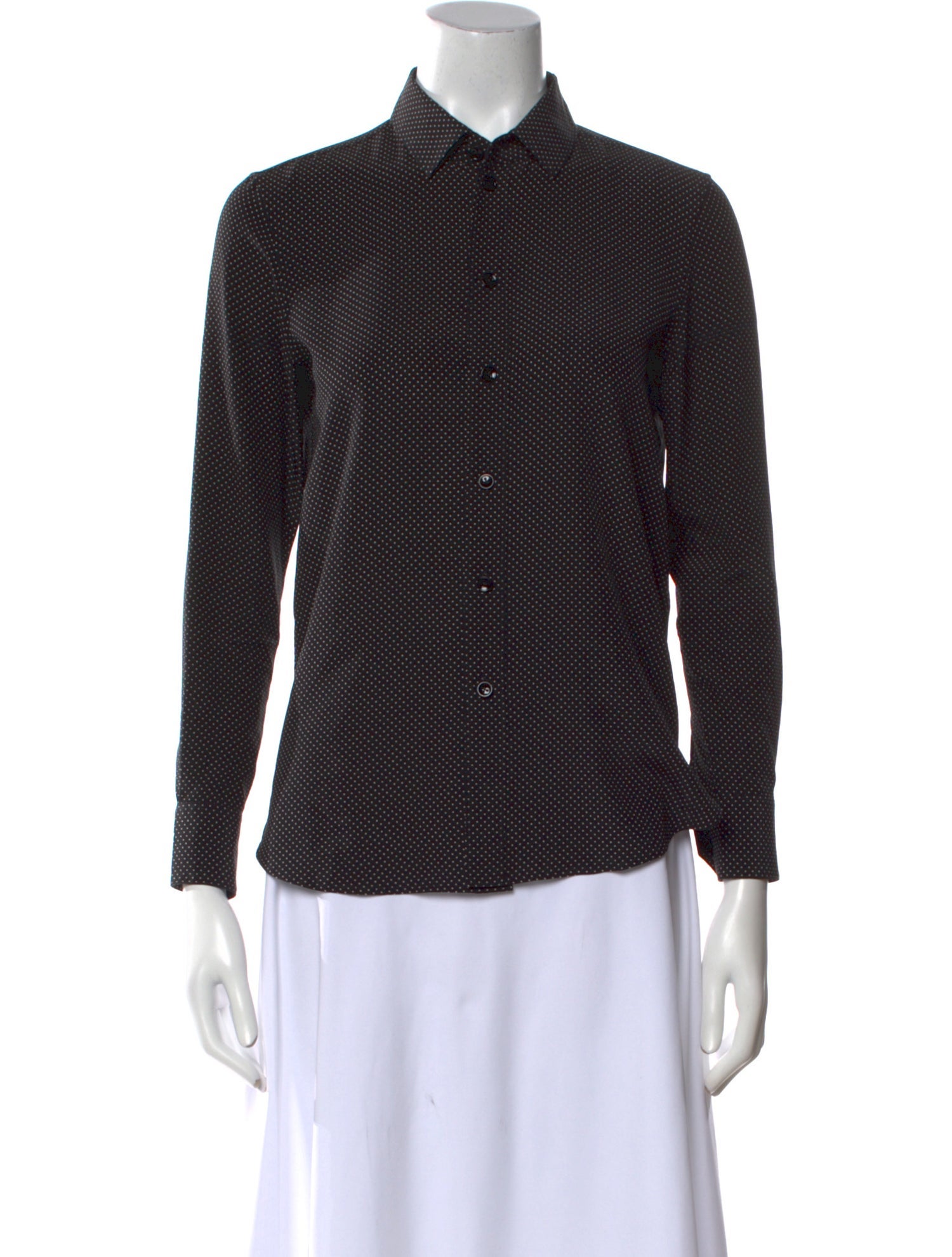 Saint Laurent Polka Dot Print Long Sleeve Button-Up Top