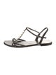Saint Laurent Faux Pearl Accents Leather T-Strap Sandals
