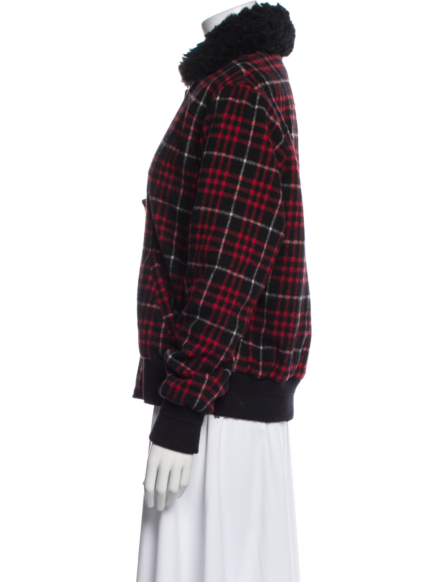 Saint Laurent Wool Plaid Print Fur Jacket