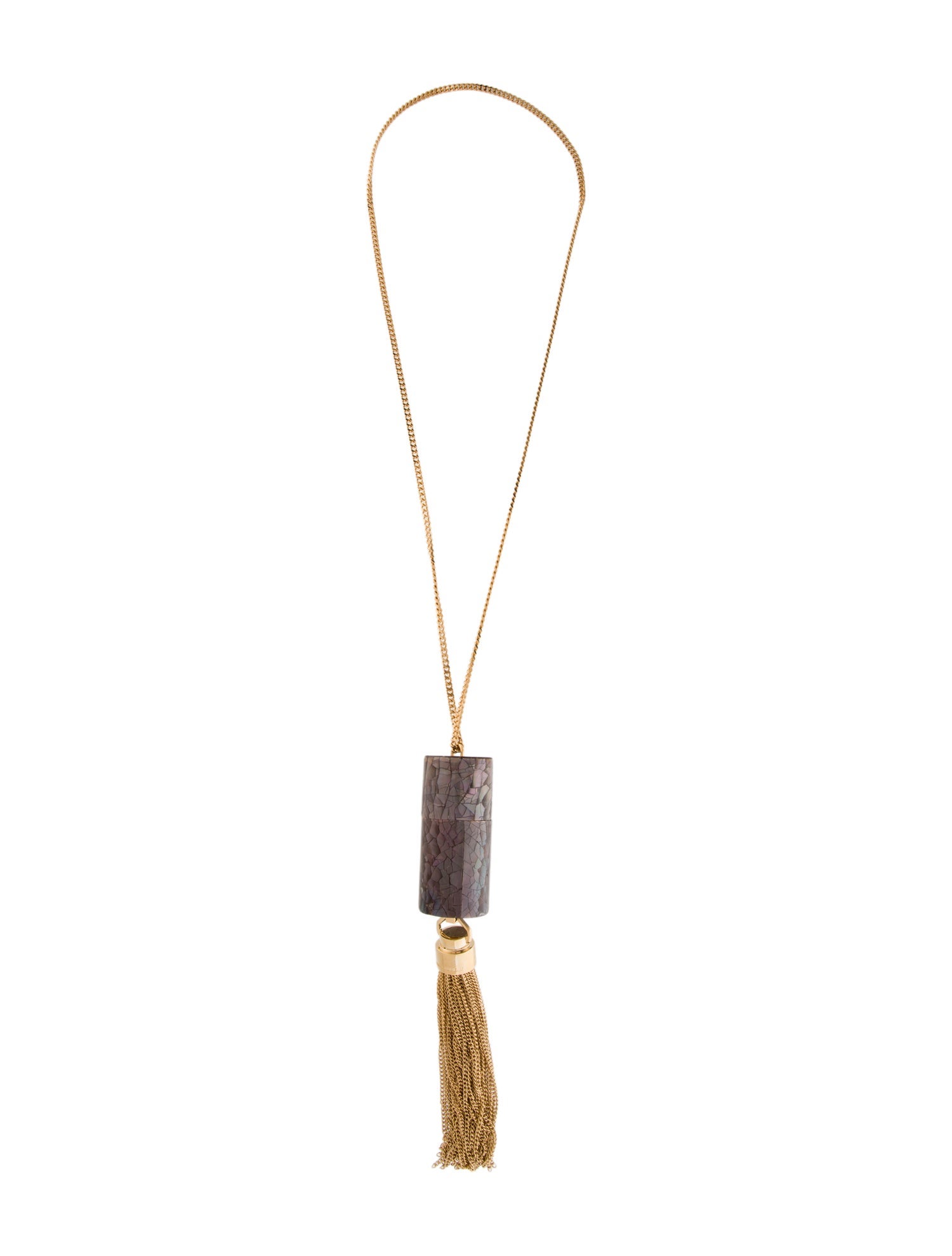 Saint Laurent Mother Of Pearl Paris Angelica Mini Tassel Pendant Necklace