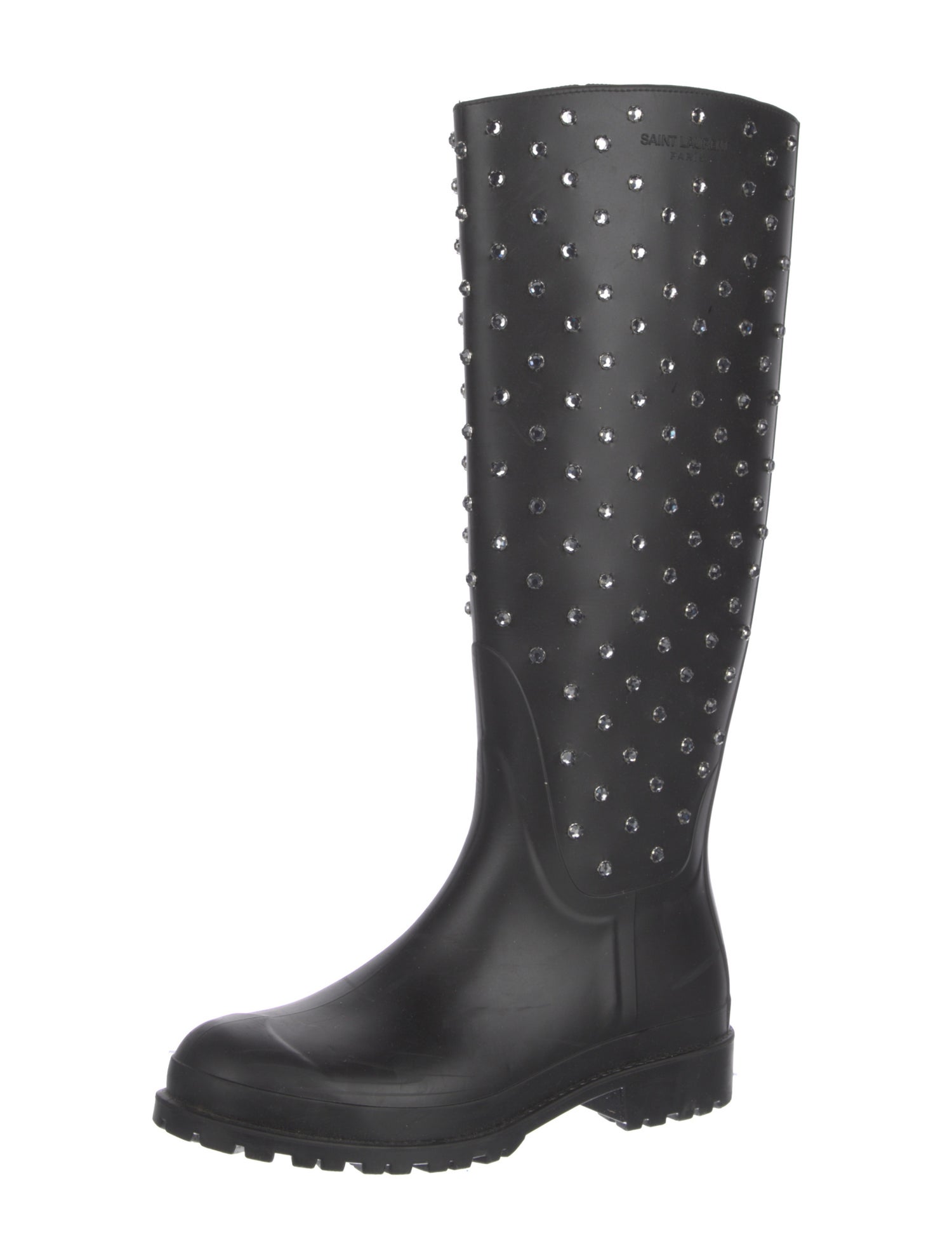 Saint Laurent Rubber Crystal Embellishments Boots