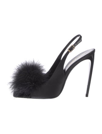 Saint Laurent Satin Crystal Embellishments Slingback Sandals