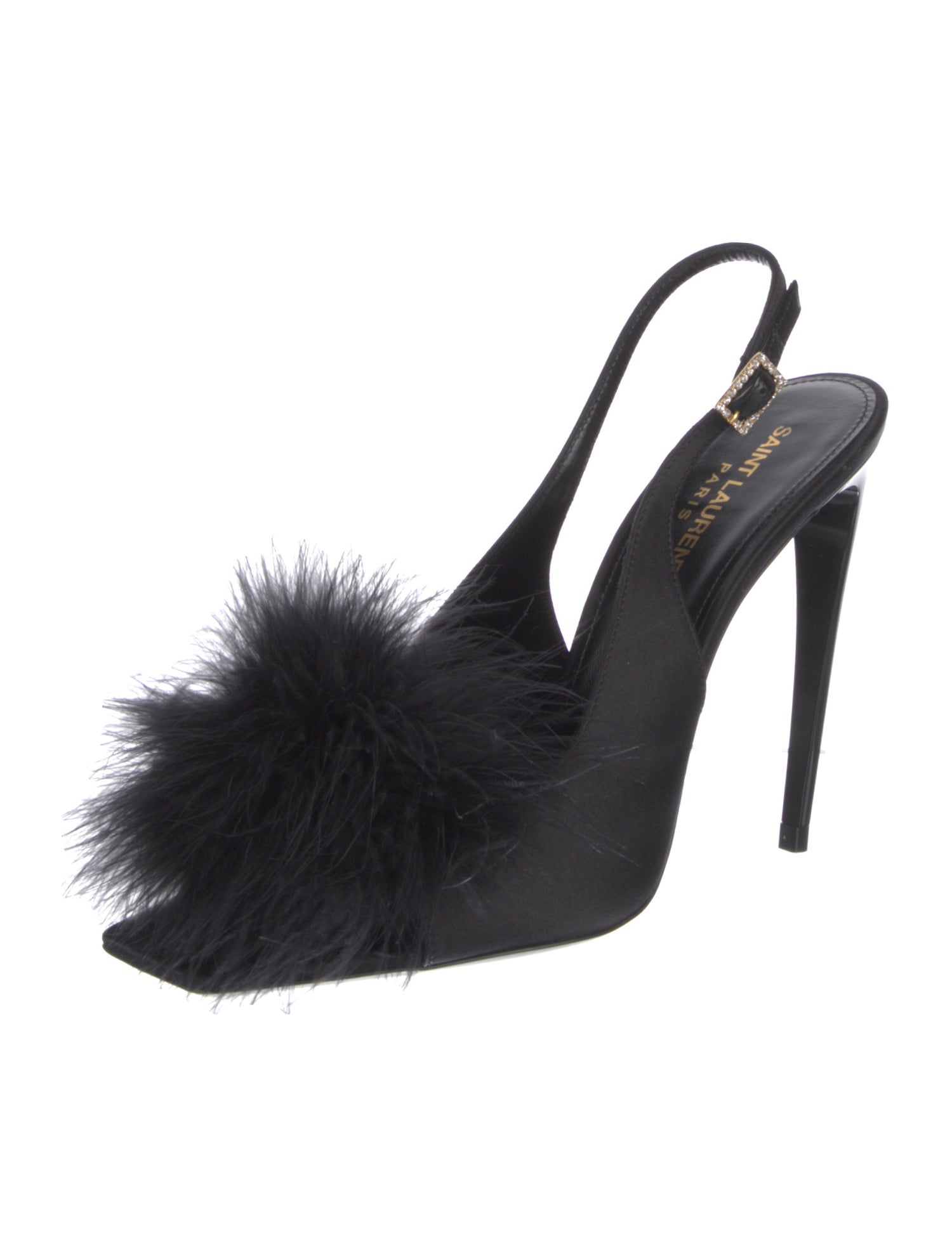 Saint Laurent Satin Crystal Embellishments Slingback Sandals