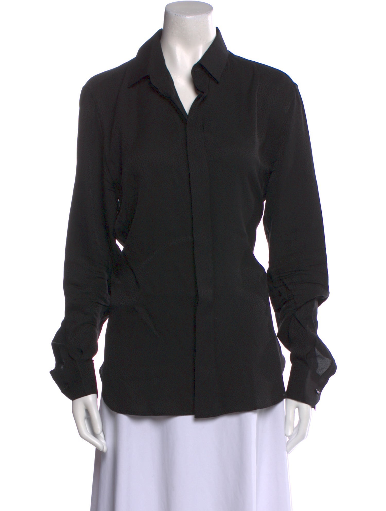 Saint Laurent Silk Long Sleeve Button-Up Top