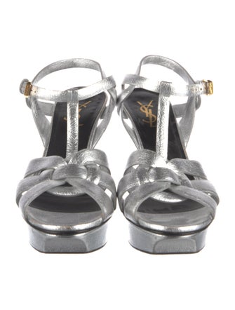 Saint Laurent Leather Cutout Accent T-Strap Pumps