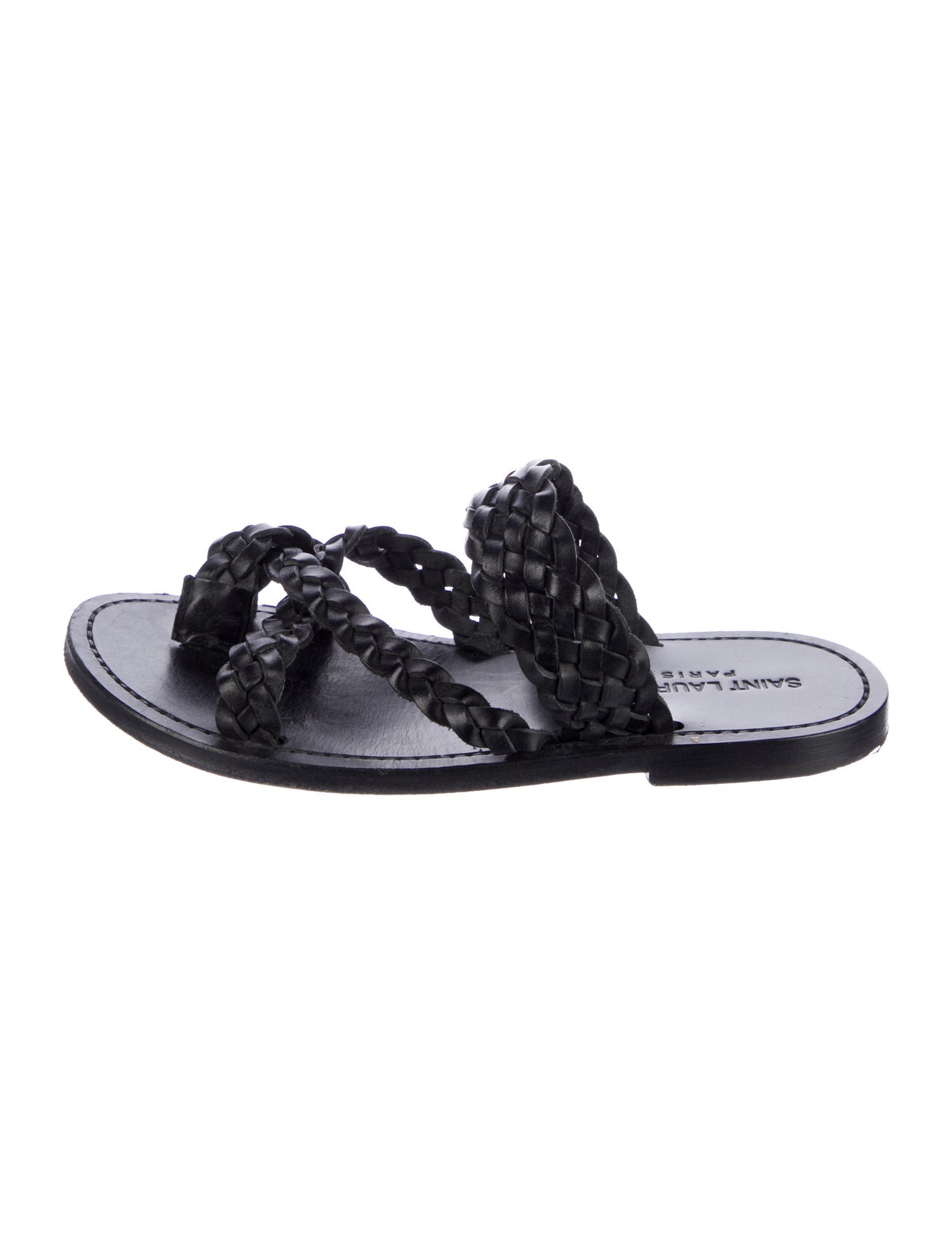 Saint Laurent Leather Braided Accents Slides