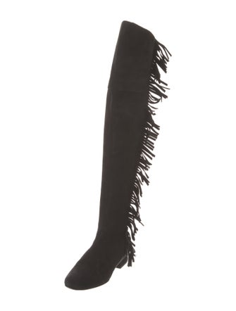 Saint Laurent Suede Fringe Trim Accent Boots